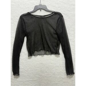 Blashe Black Sheer‎ Mesh Long Sleeve Crop Top Sexy Party Rave Festival M